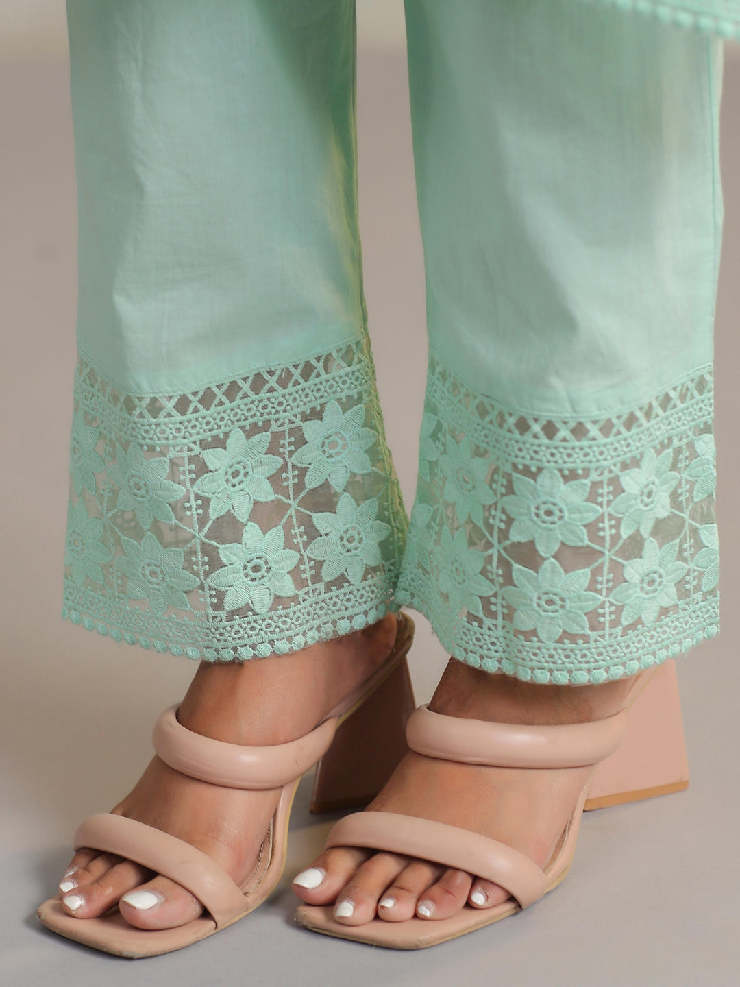 Schiffli Embroidery Kurta With Pants &amp; Dupatta