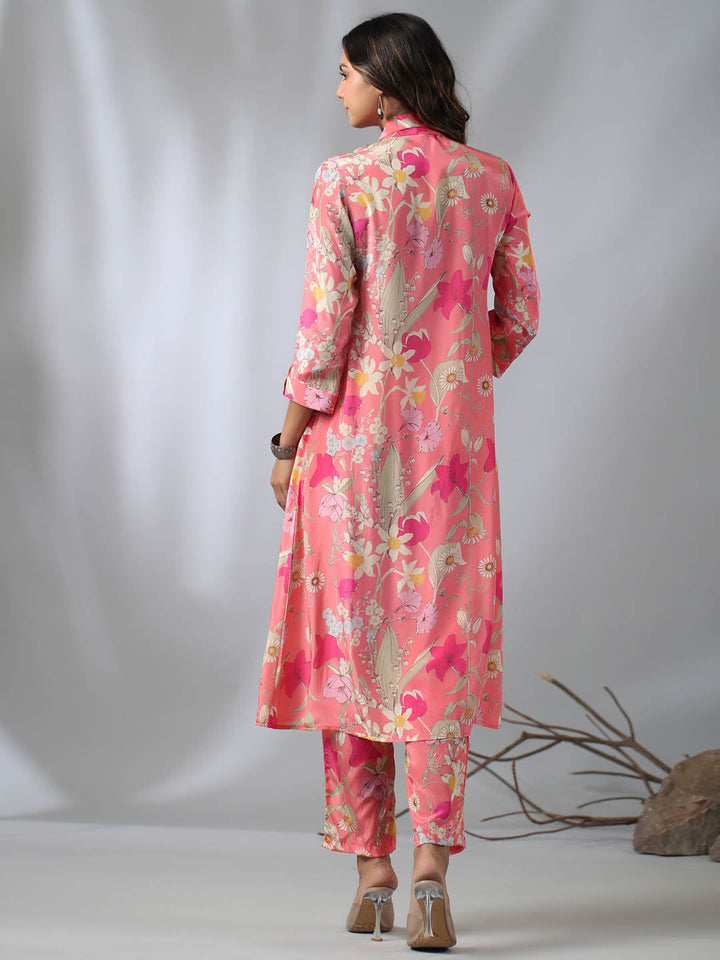 Floral Printed Crepe Kurta With Pants