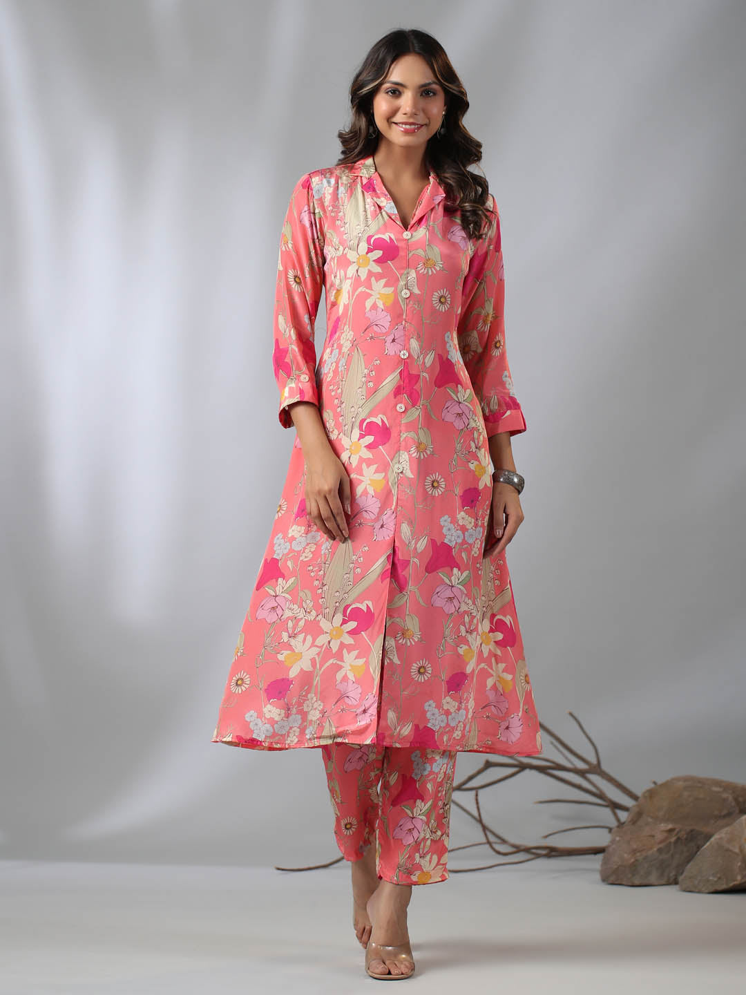 Floral Printed Crepe Kurta With Pants