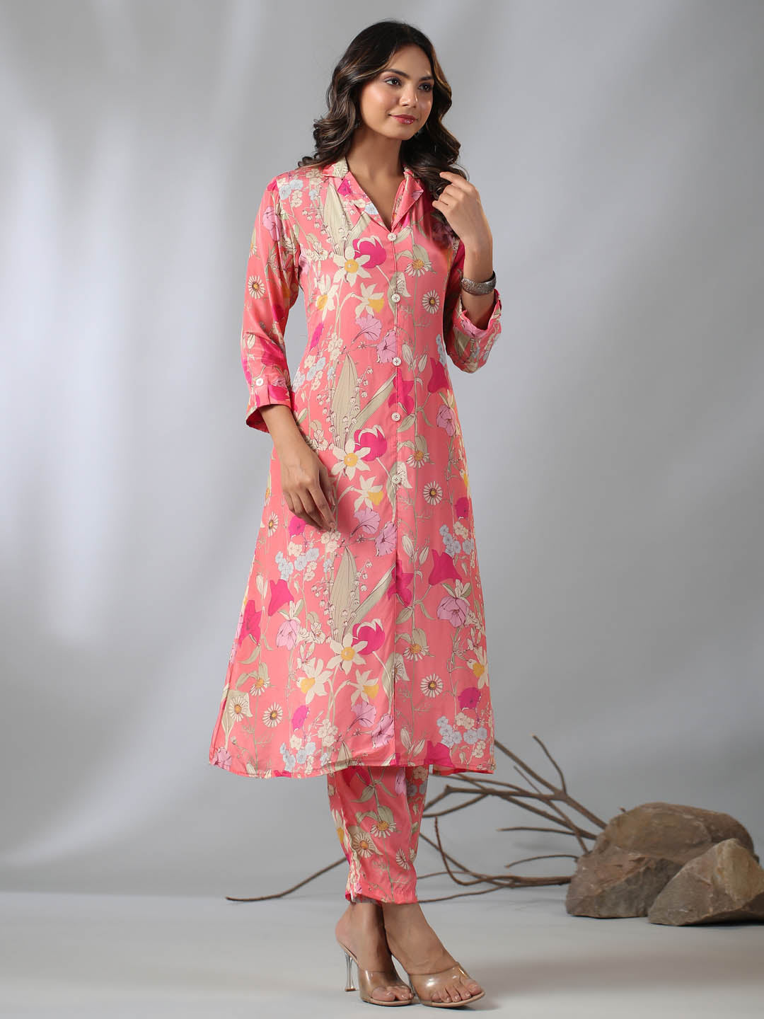 Floral Printed Crepe Kurta With Pants