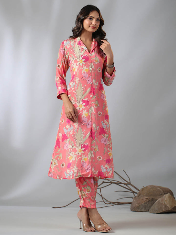 Floral Printed Crepe Kurta With Pants