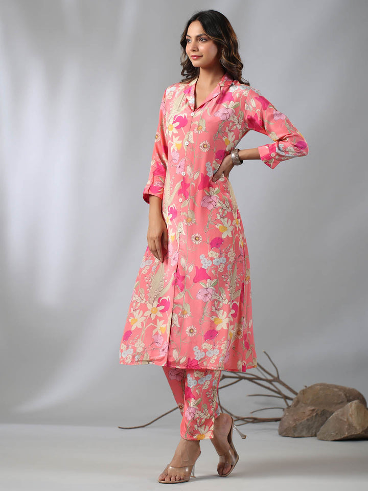 Floral Printed Crepe Kurta With Pants