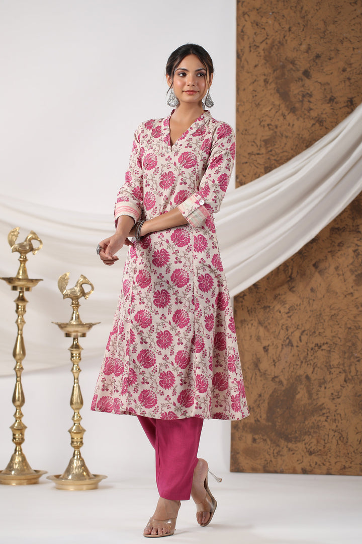 Floral Printed Cotton Kurta With Pants