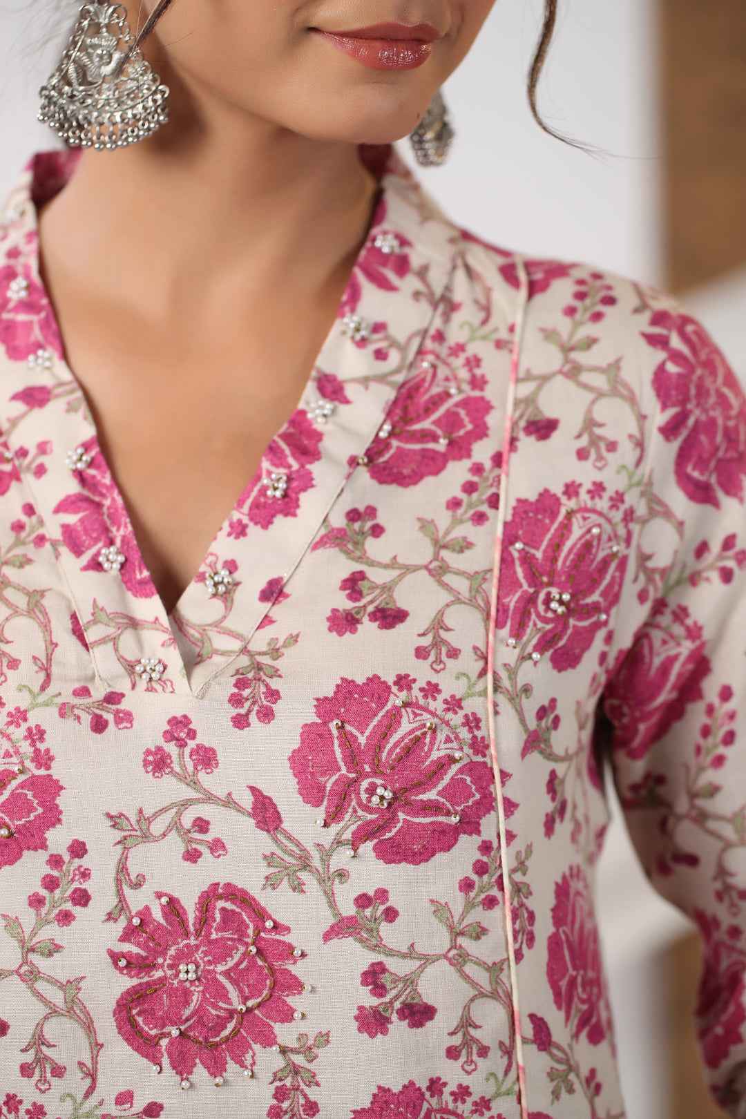 Floral Printed Cotton Kurta With Pants