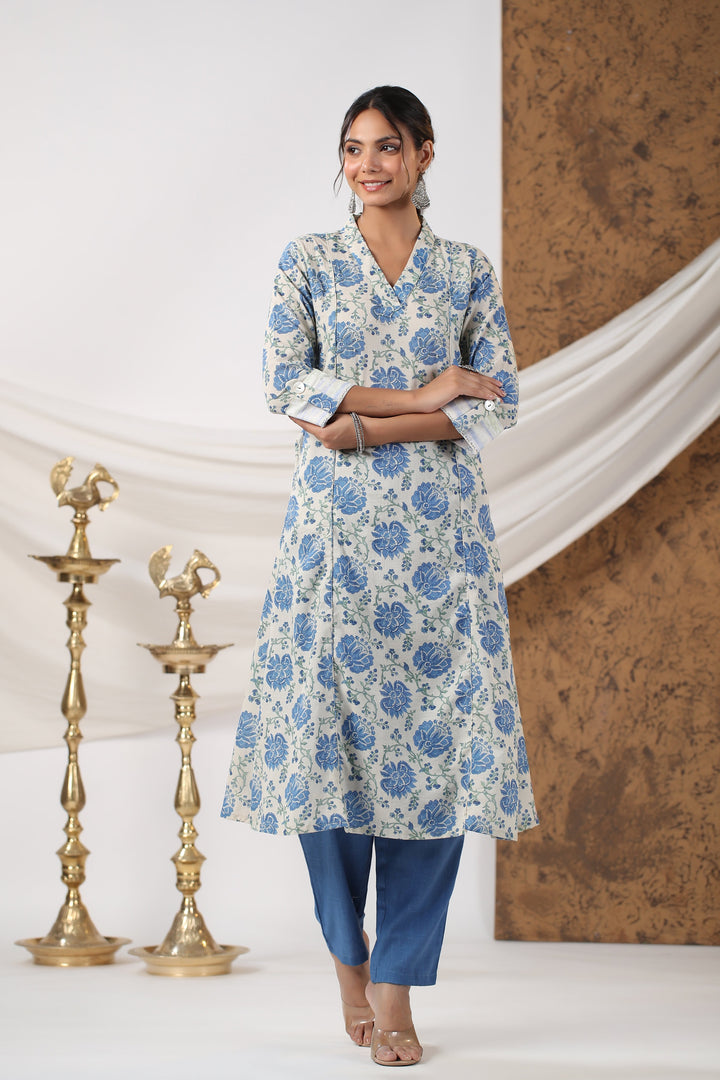 Floral Printed Cotton Kurta With Pants