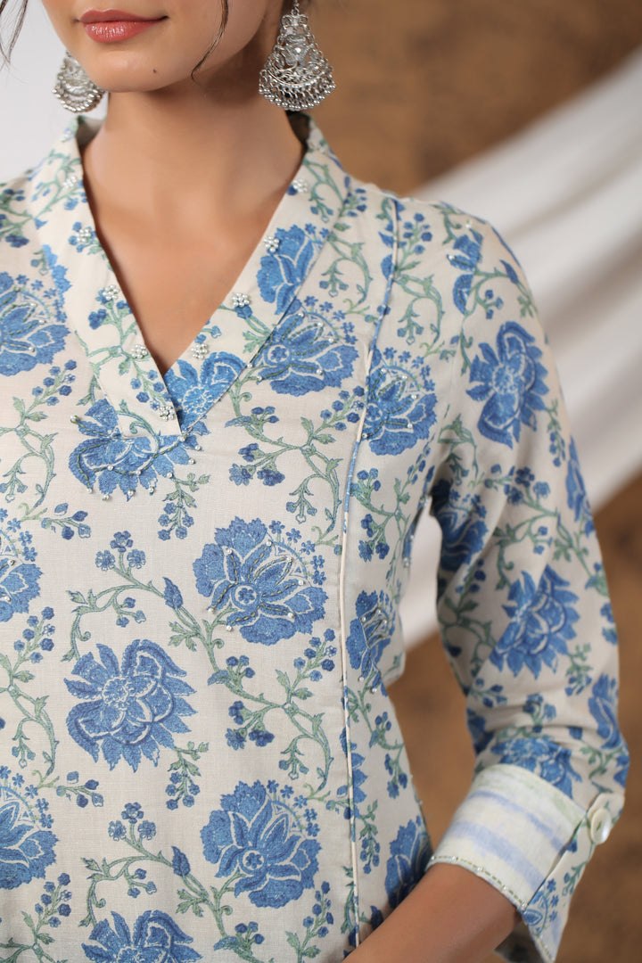 Floral Printed Cotton Kurta With Pants