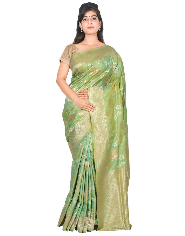 MBZ Meena Bazaar-Banarsi Silk Saree with Silver and  Golden Zari Booties