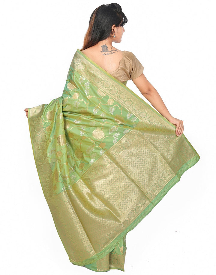 MBZ Meena Bazaar-Banarsi Silk Saree with Silver and  Golden Zari Booties