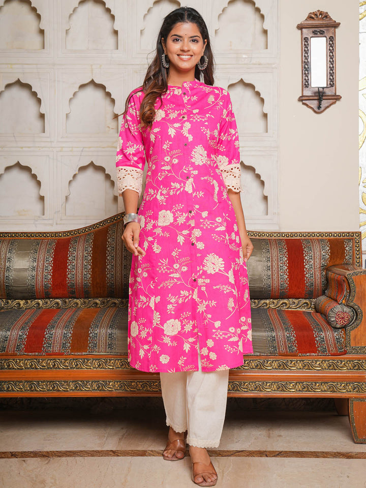 Floral Printed Straight Cotton Kurta