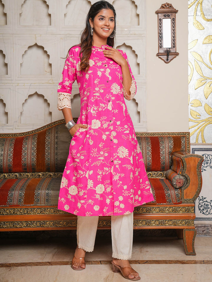 Floral Printed Straight Cotton Kurta