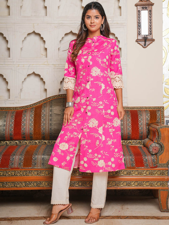 Floral Printed Straight Cotton Kurta