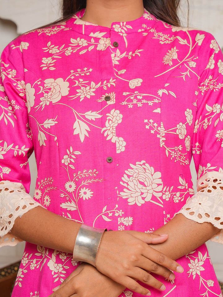 Floral Printed Straight Cotton Kurta
