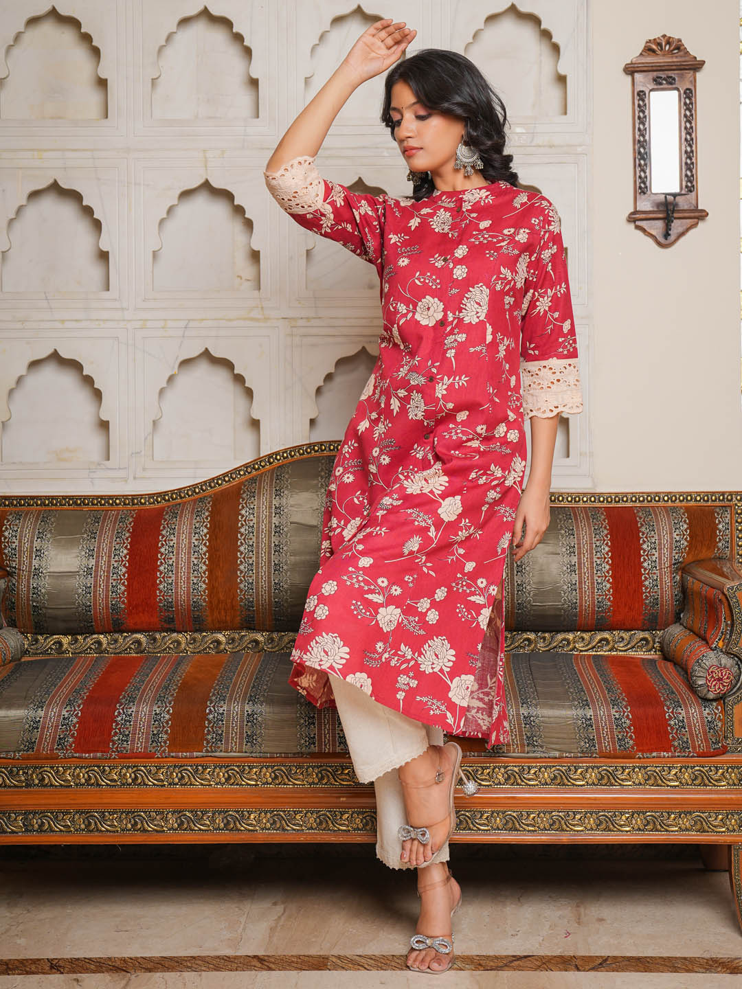 Floral Printed Straight Cotton Kurta