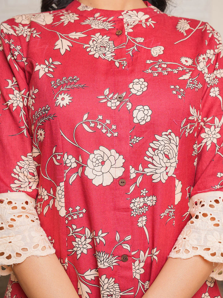 Floral Printed Straight Cotton Kurta