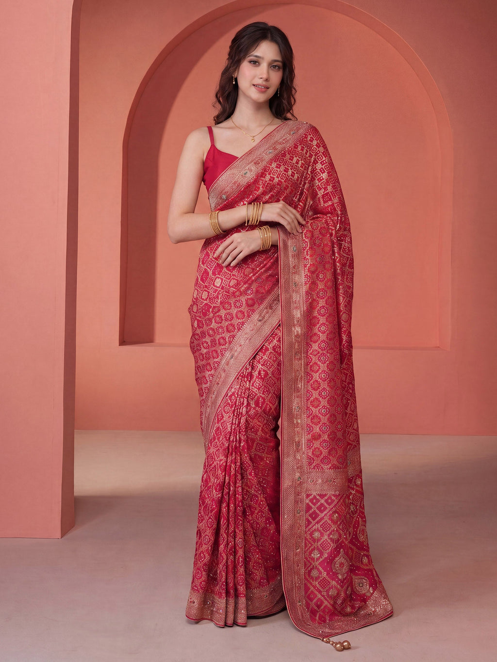 Rani Georgette Embroidered Saree