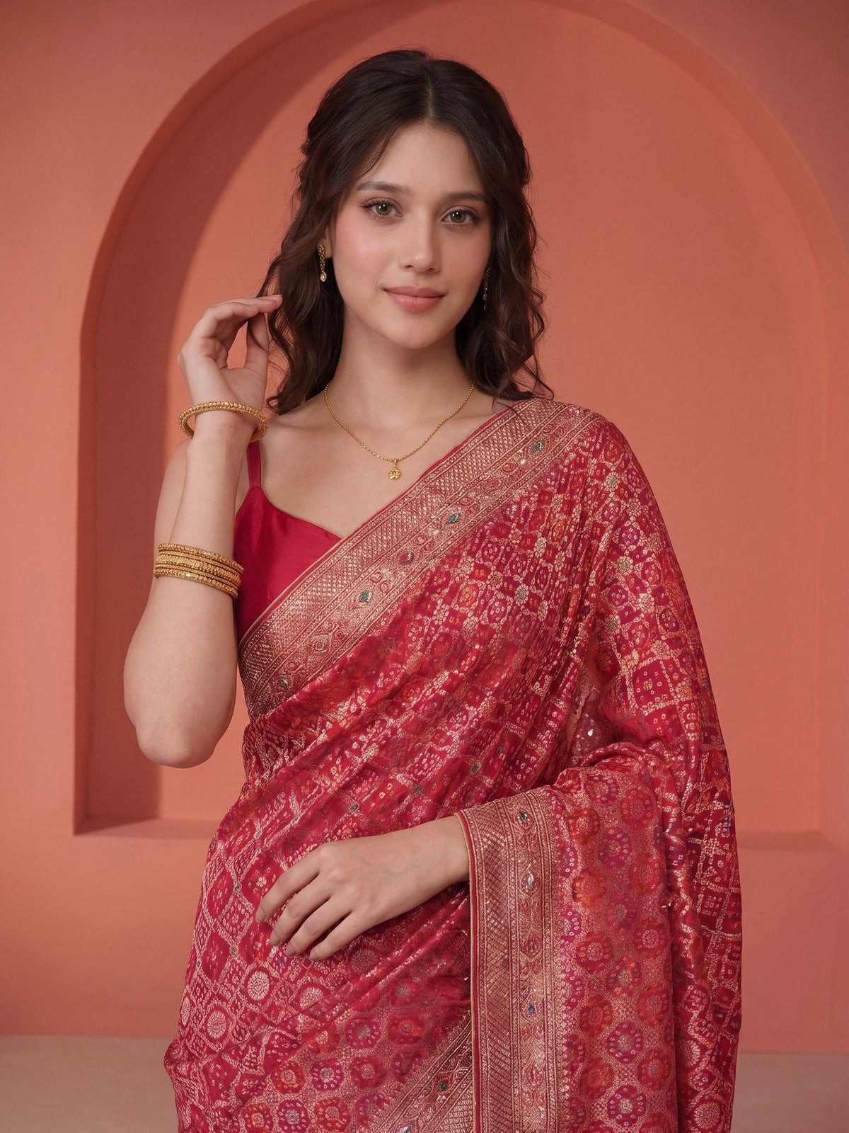Rani Georgette Embroidered Saree