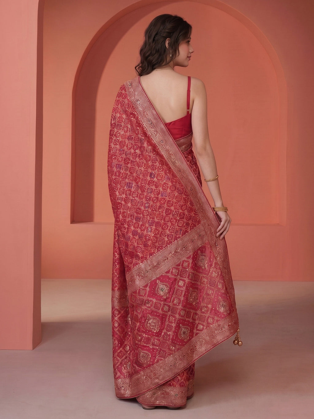 Rani Georgette Embroidered Saree