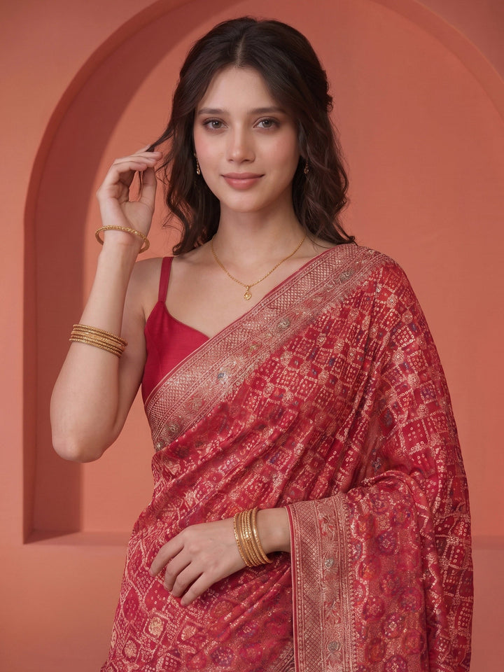 Rani Georgette Embroidered Saree