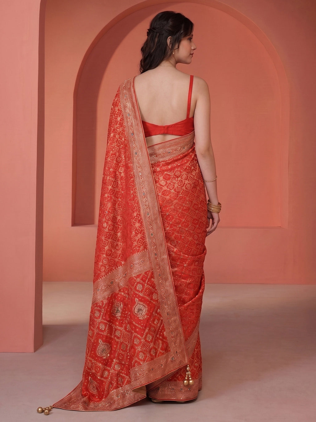 Red Georgette Embroidered Saree