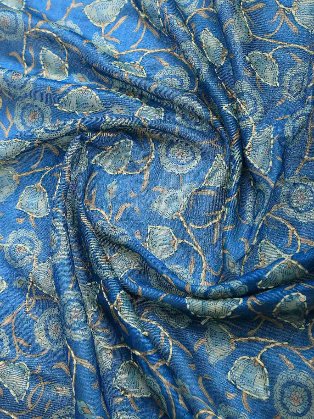 Blue Cotton Blend Printed Sarees