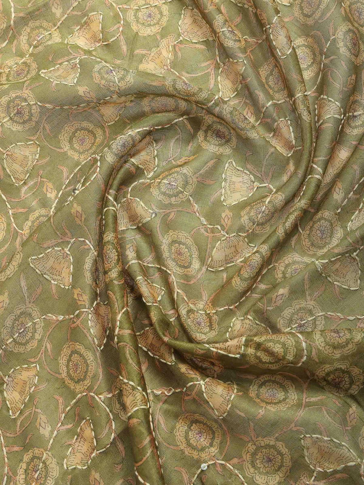 Mehndi Cotton Blend Printed Sarees