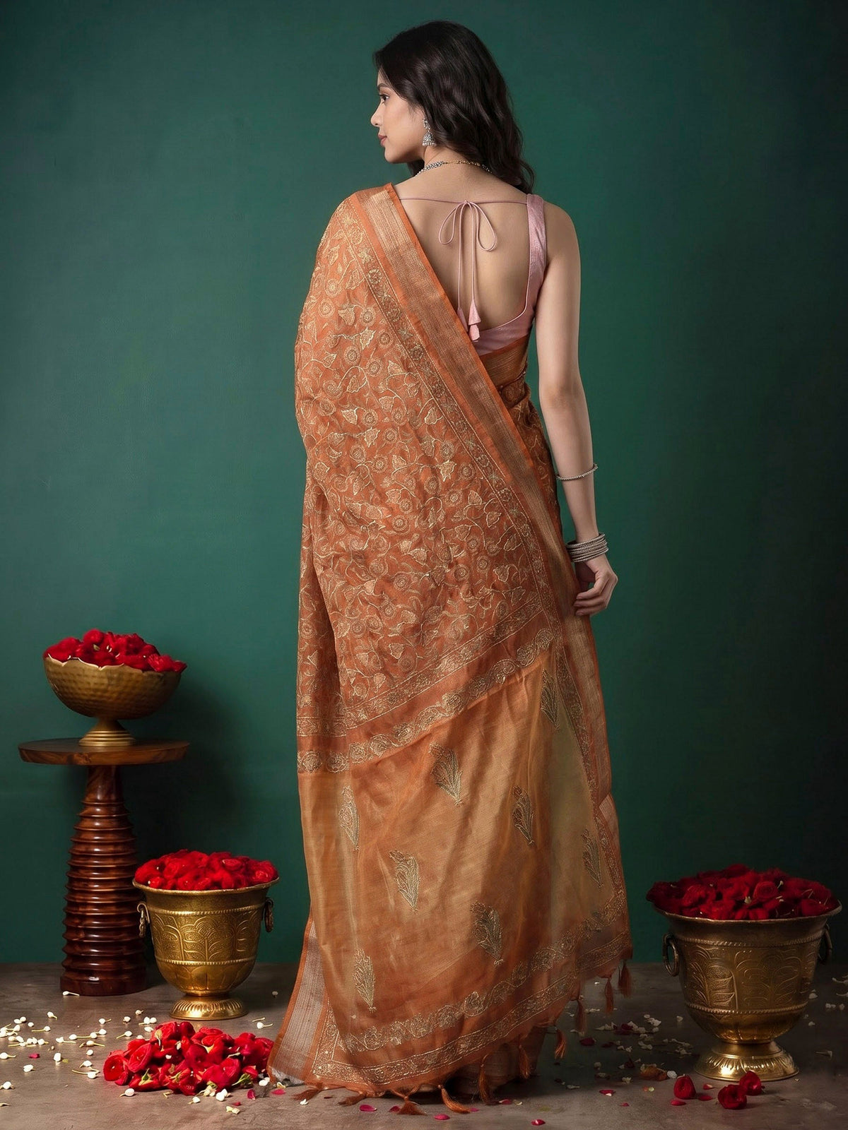 Mustard Cotton Blend Printed Saree