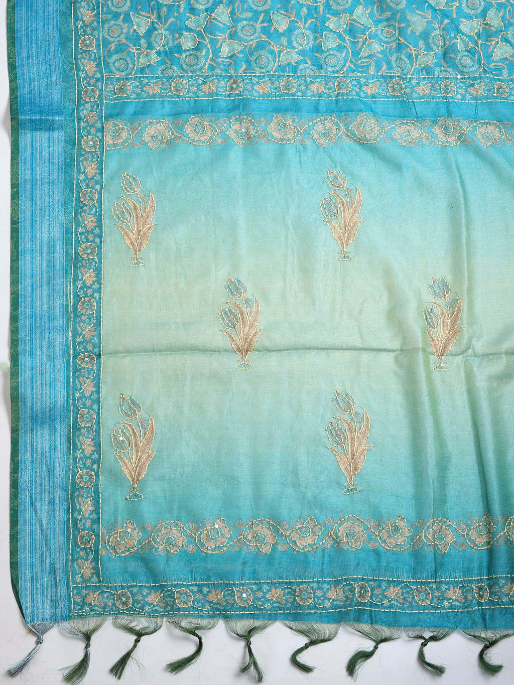 Rama Green Cotton Blend Printed Sarees