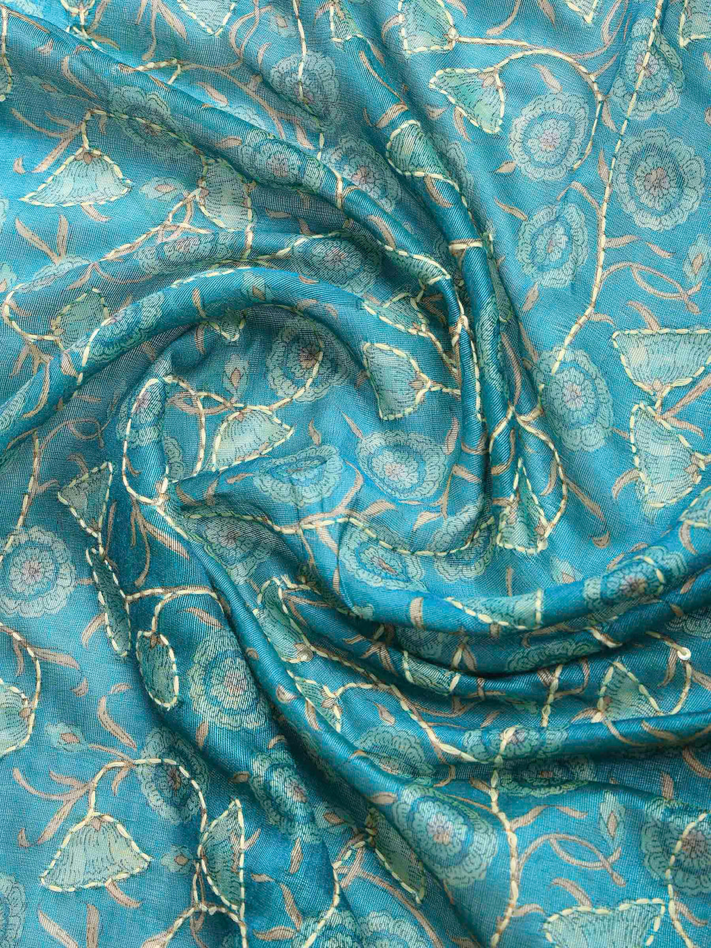 Rama Green Cotton Blend Printed Sarees
