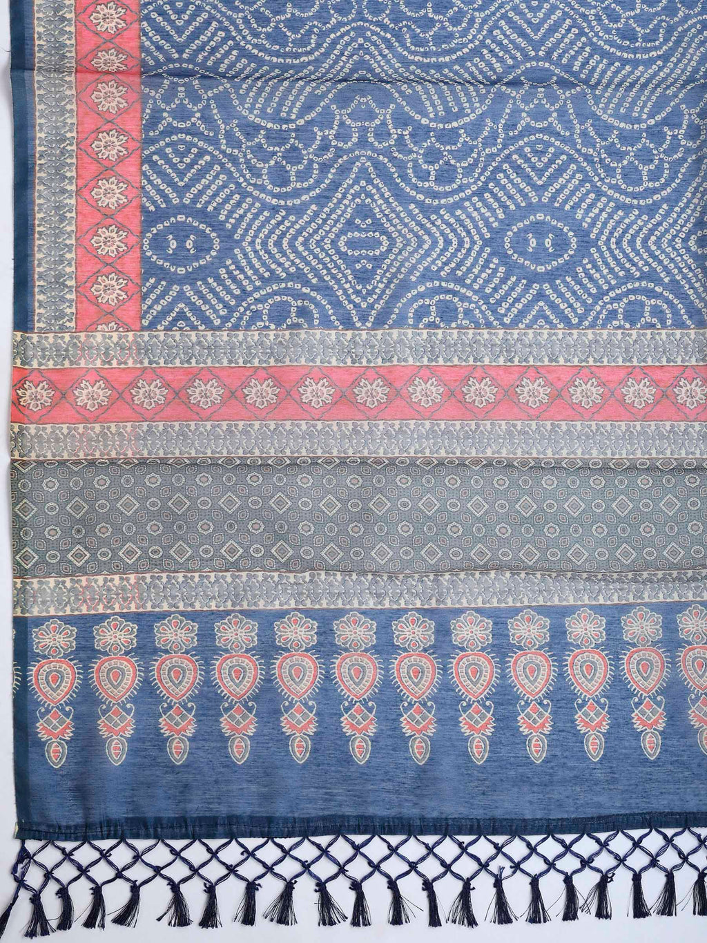 Navy Blue Cotton Blend Printed Sarees