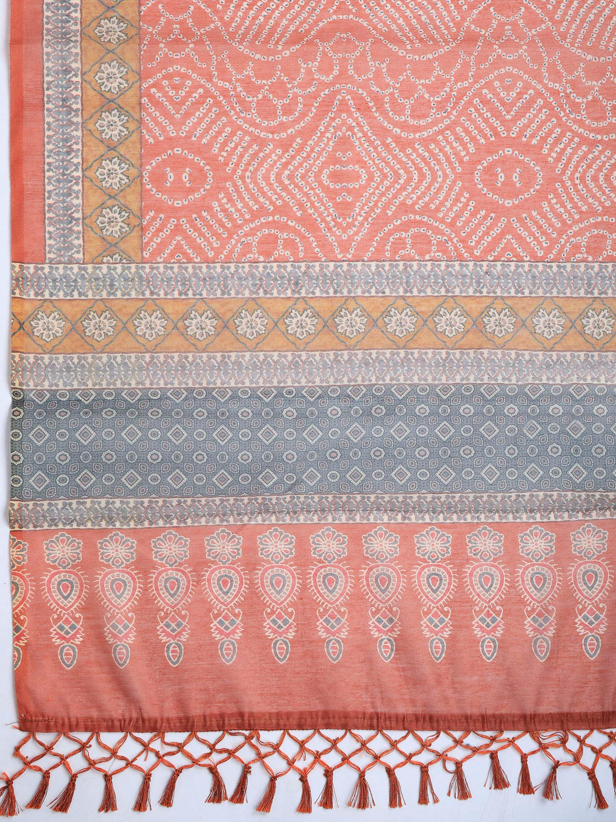 Peach Cotton Blend Printed Sarees