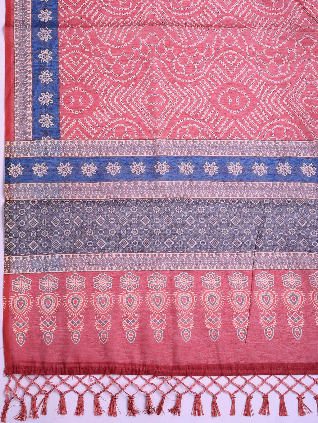 Pink Cotton Blend Printed Sarees