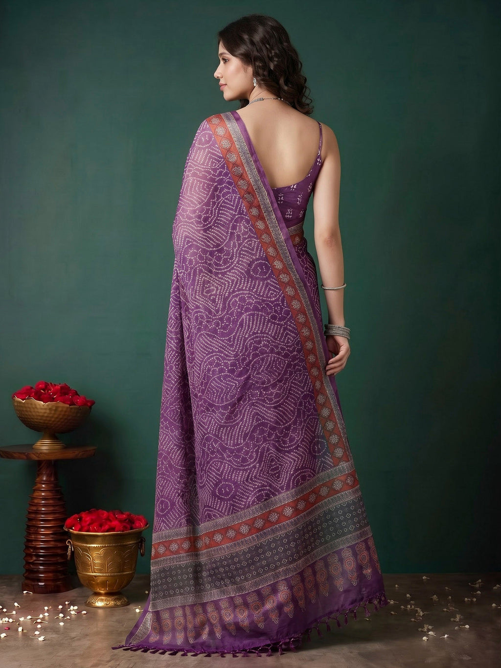 Wine Cotton Blend Printed Sarees
