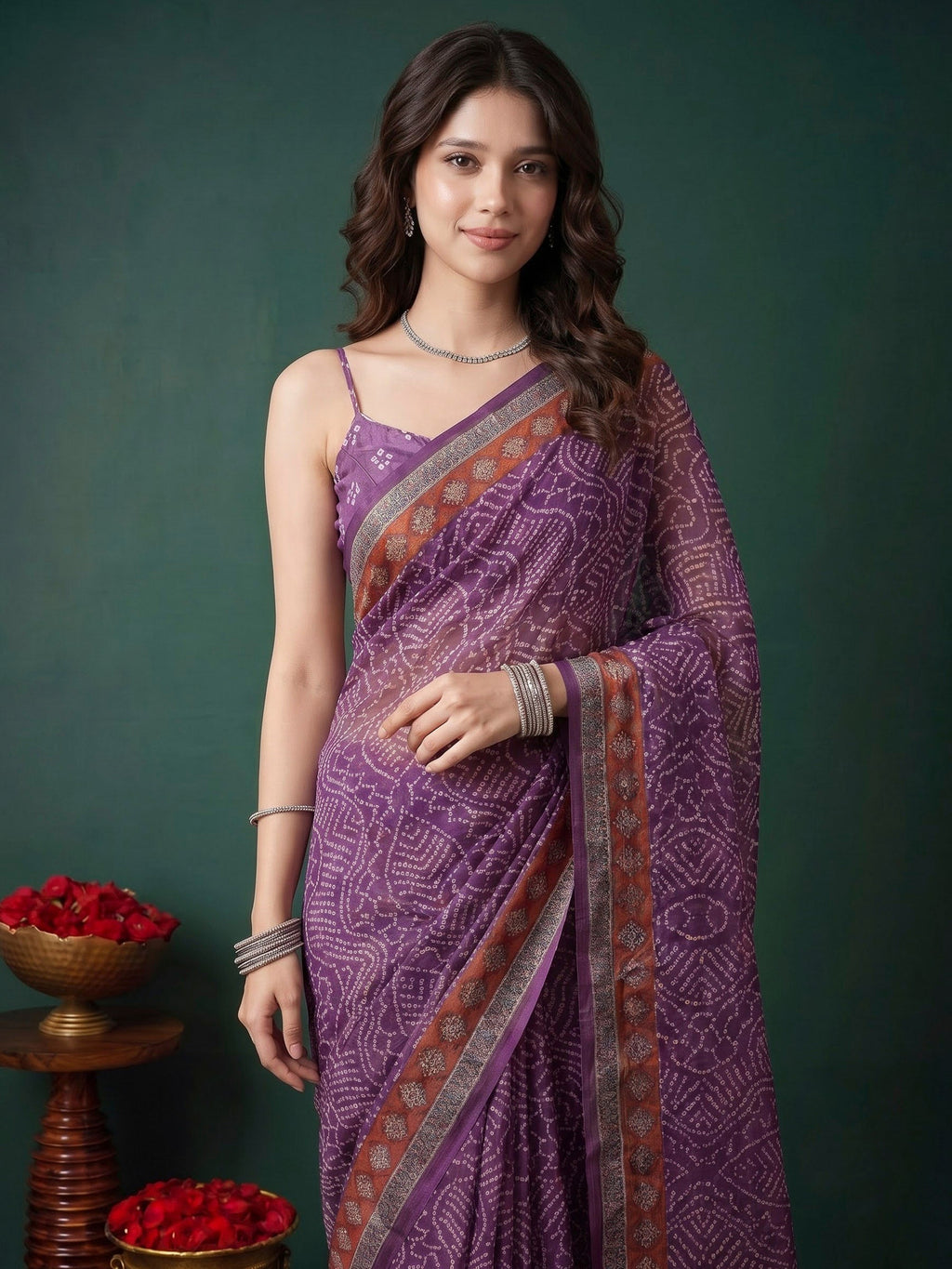 Wine Cotton Blend Printed Sarees