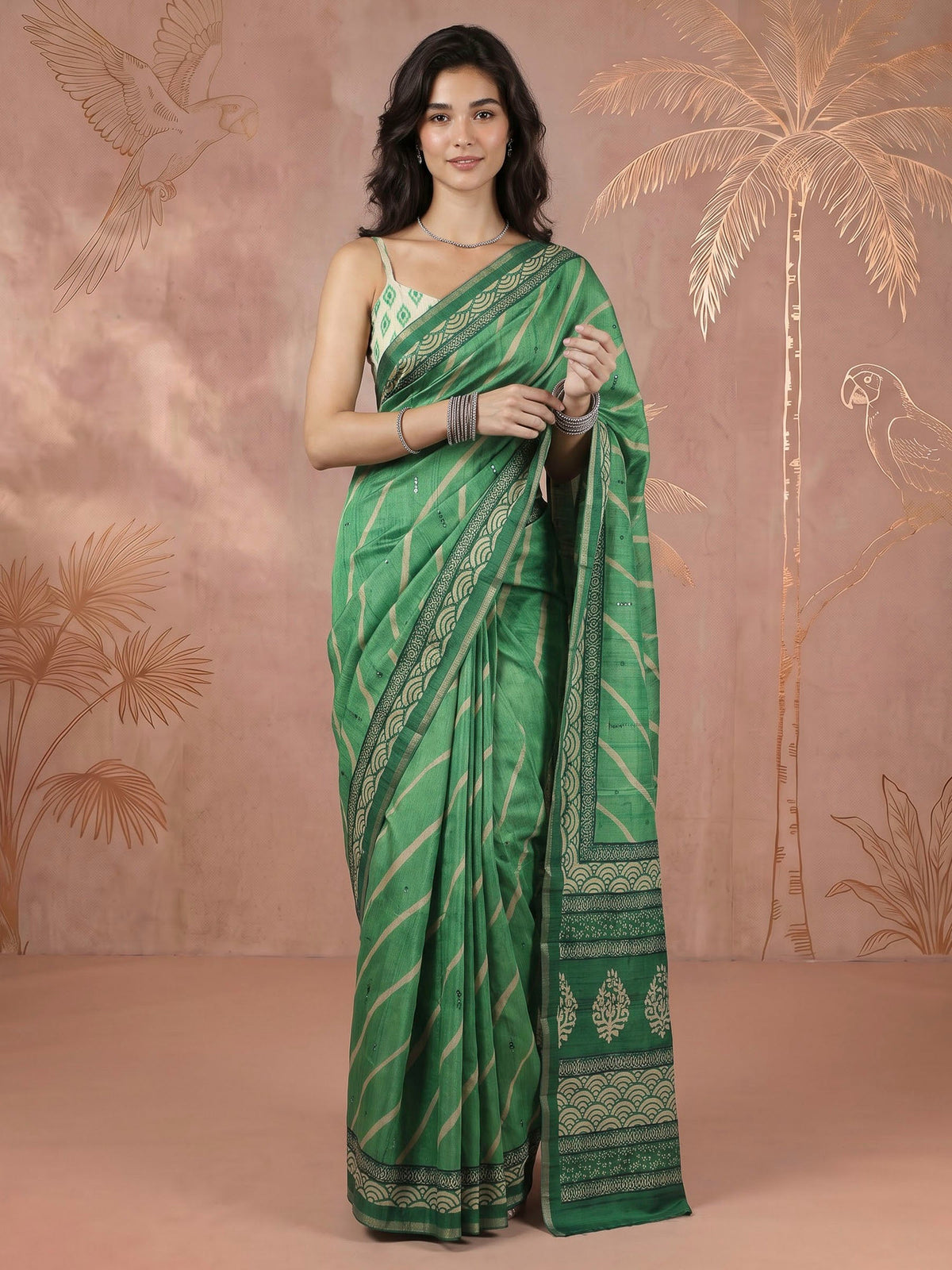 Green Art Silk Printed Sarees