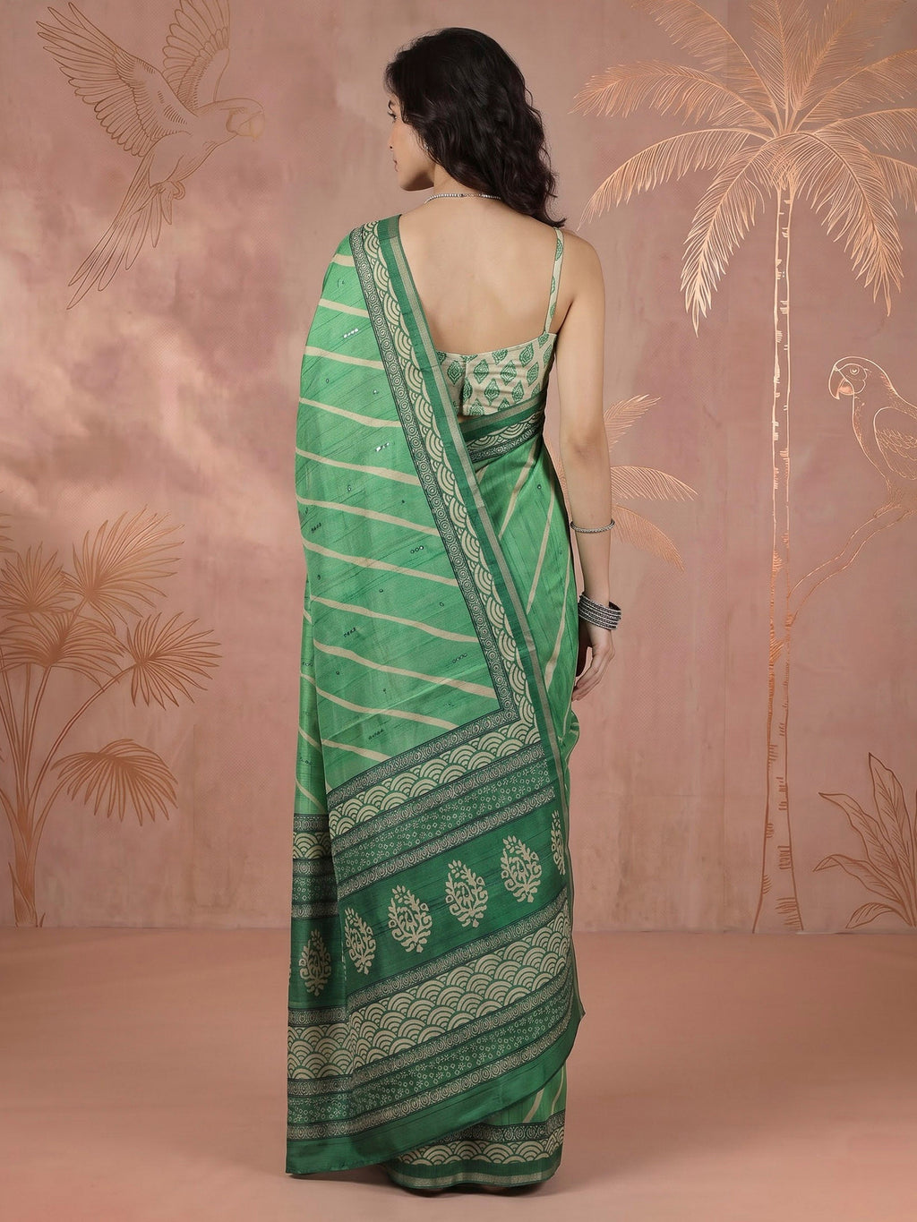 Green Art Silk Printed Sarees