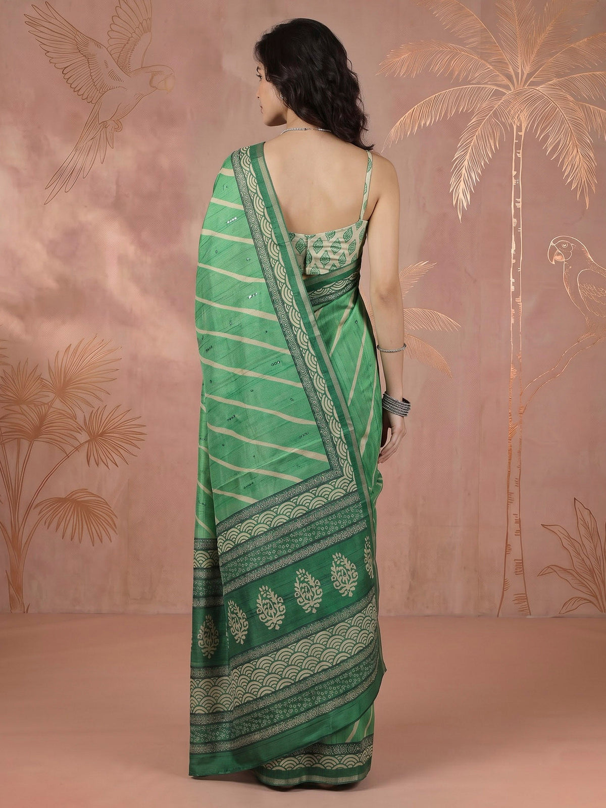 Green Art Silk Printed Sarees
