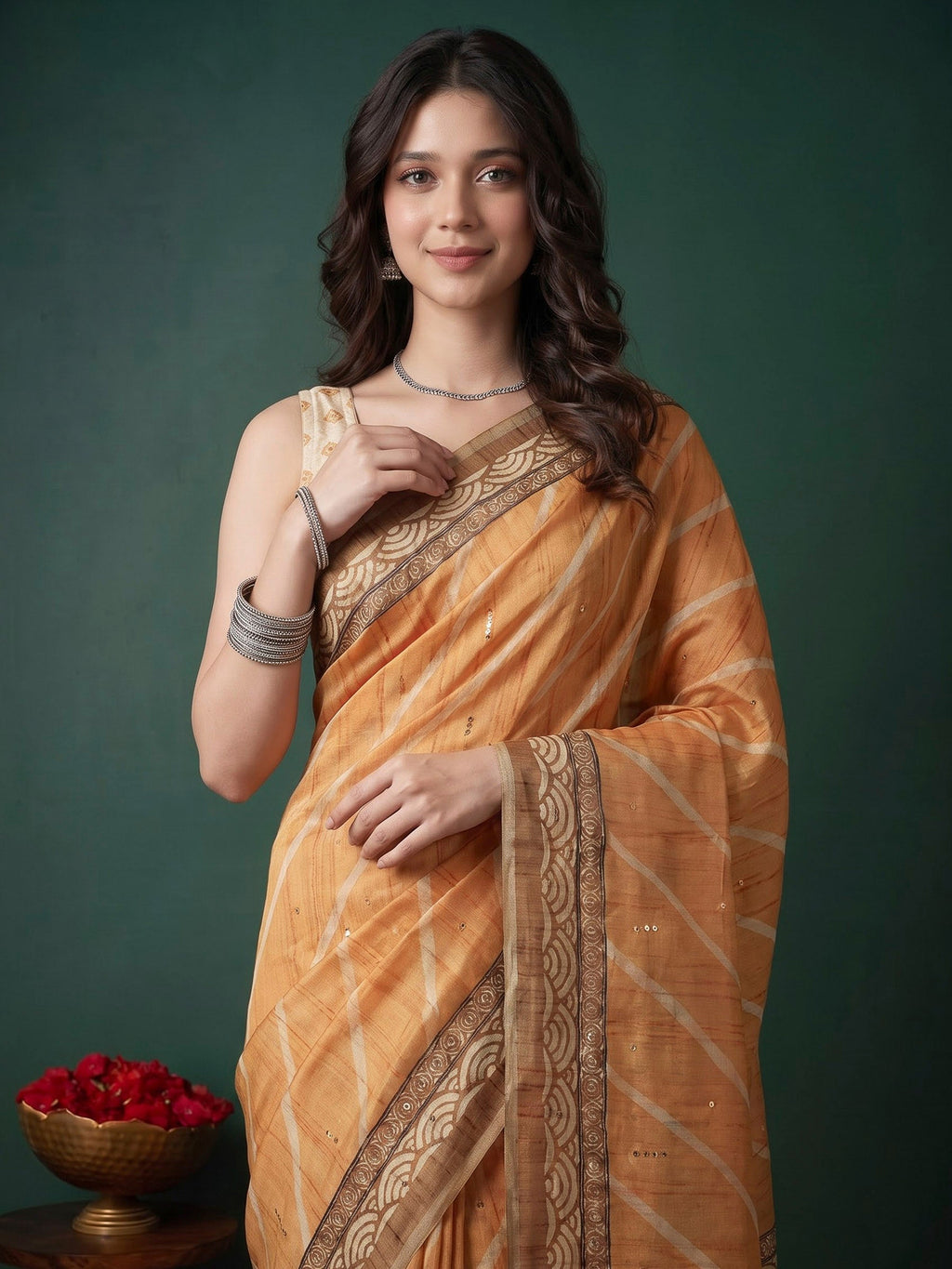 Mustard Art Silk Printed Sarees