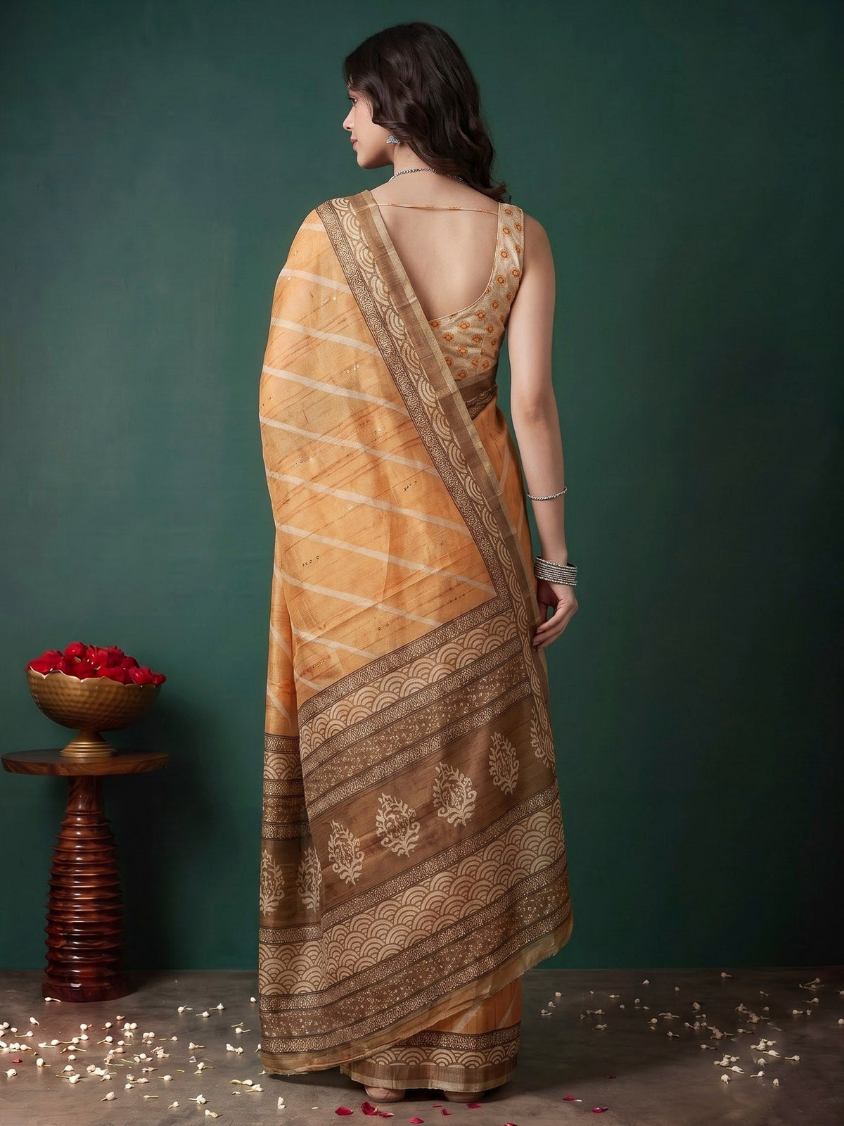 Mustard Art Silk Printed Sarees