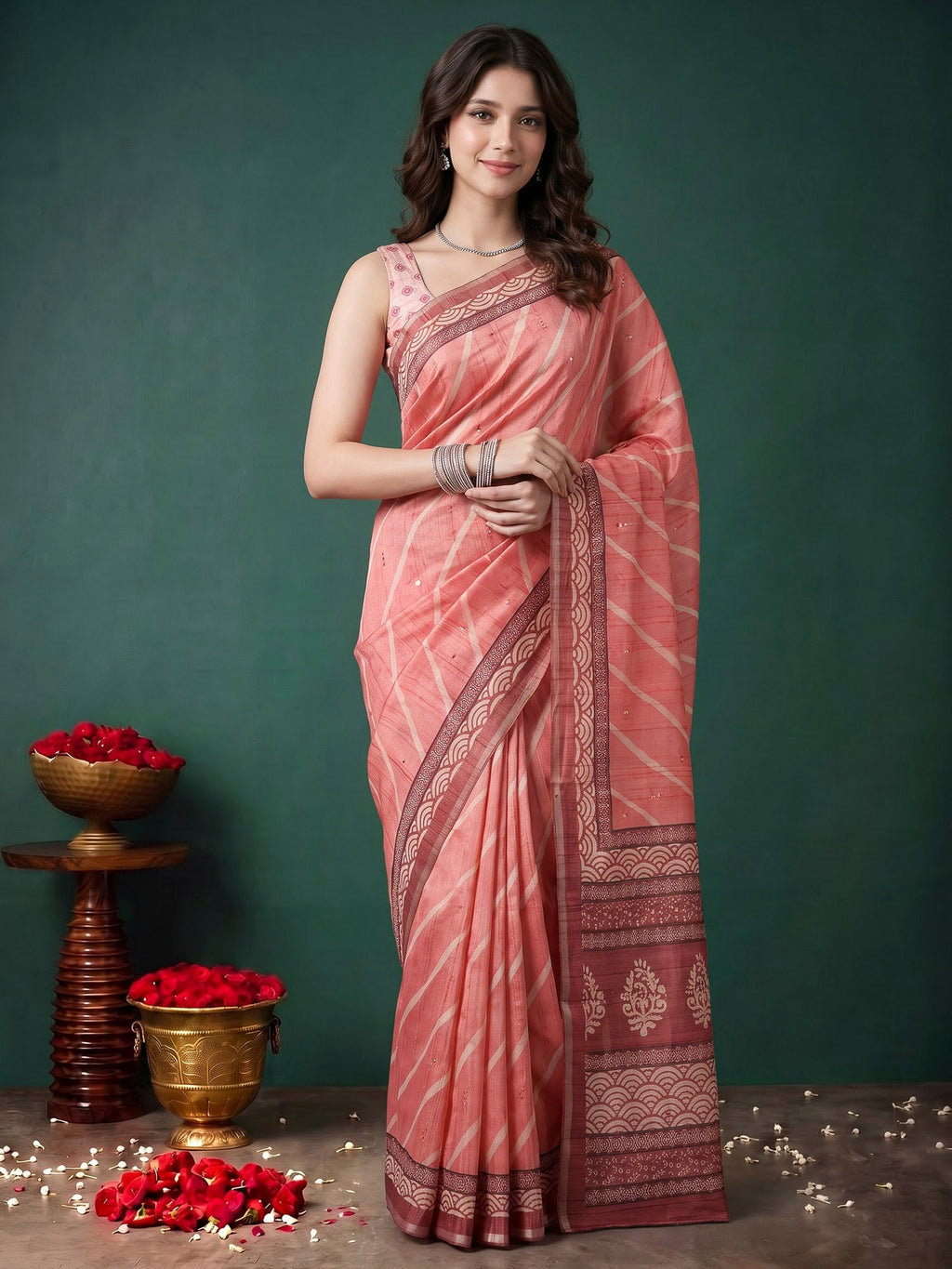 Pink Art Silk Printed Sarees