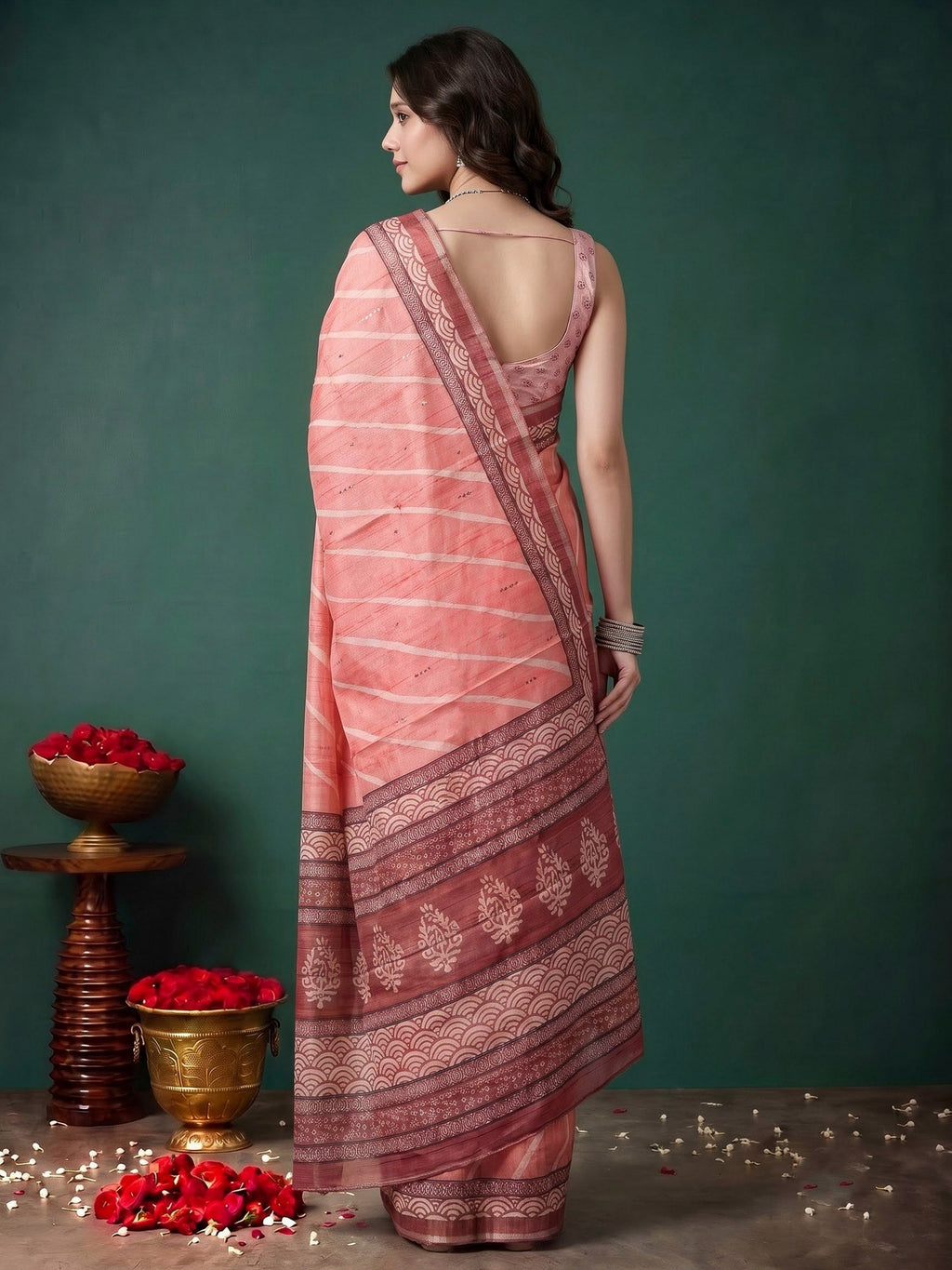 Pink Art Silk Printed Sarees