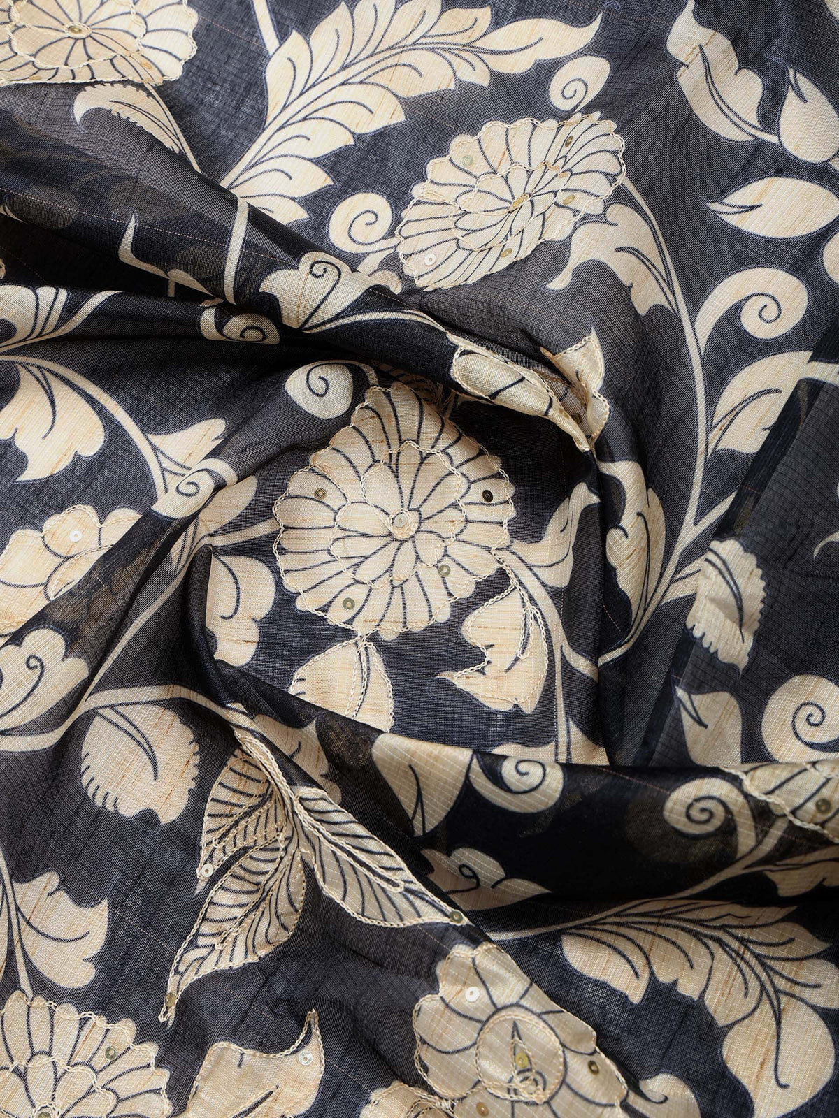 Black Cotton Blend Printed Saree