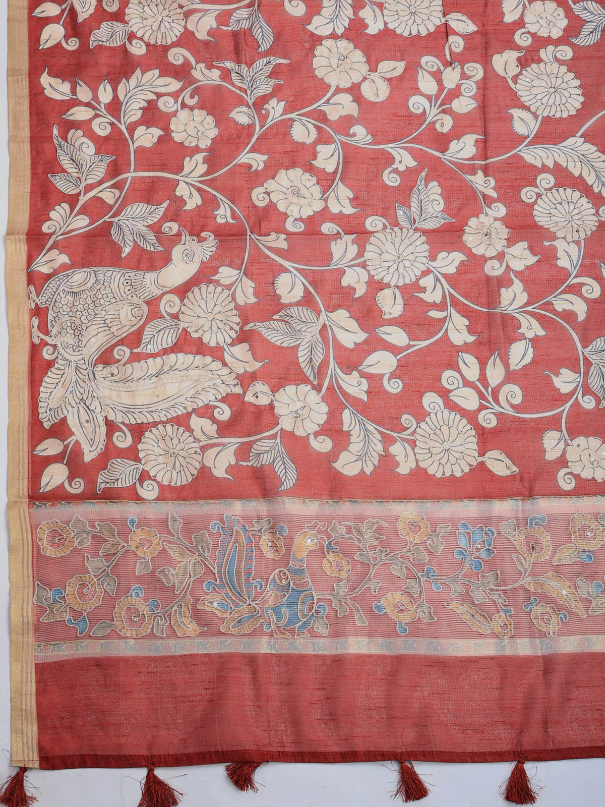 Maroon Cotton Blend Printed Saree
