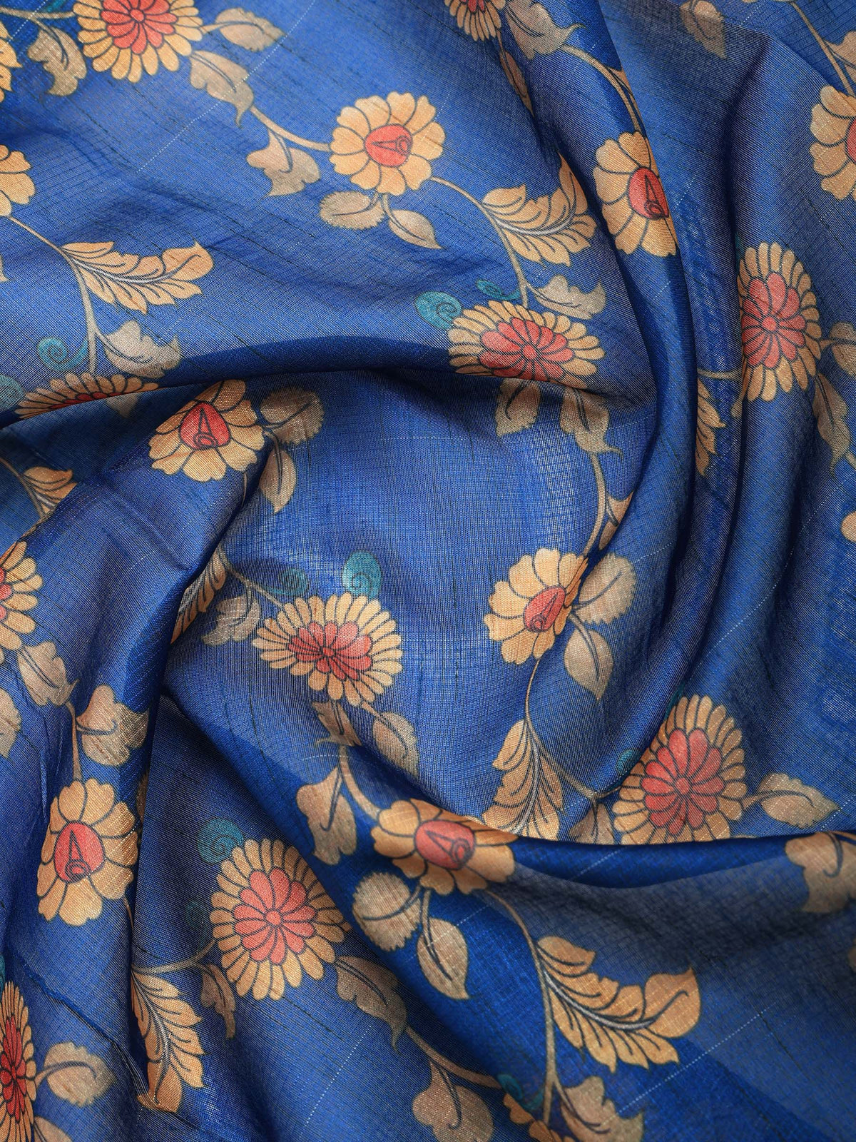 Navy Blue Cotton Blend Printed Saree
