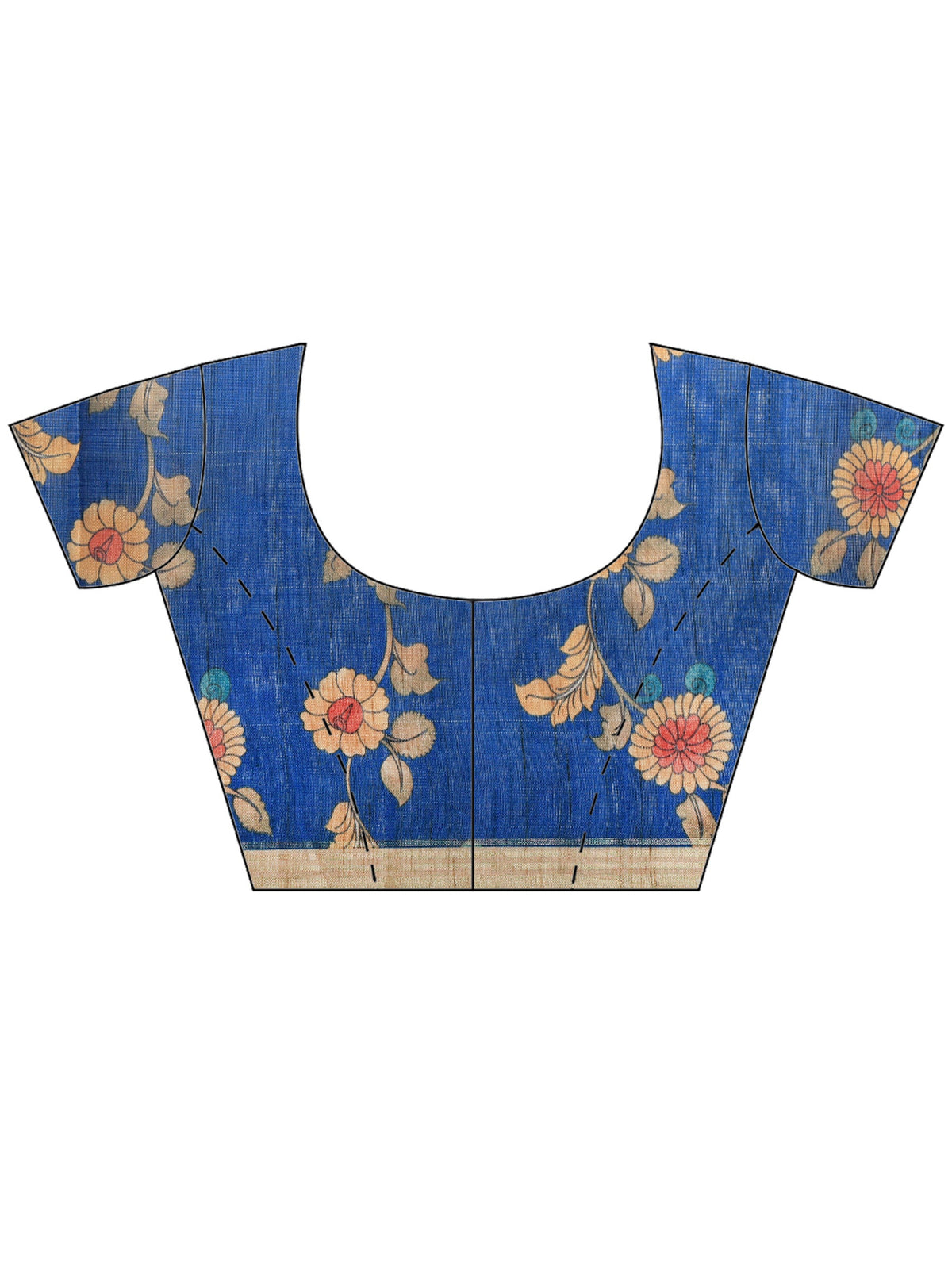 Navy Blue Cotton Blend Printed Saree