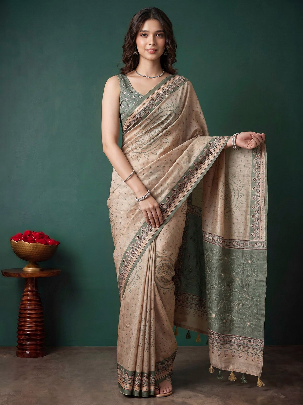Green Art Silk Printed Sarees