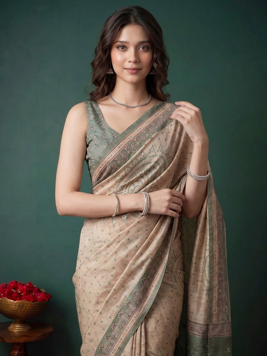 Green Art Silk Printed Sarees