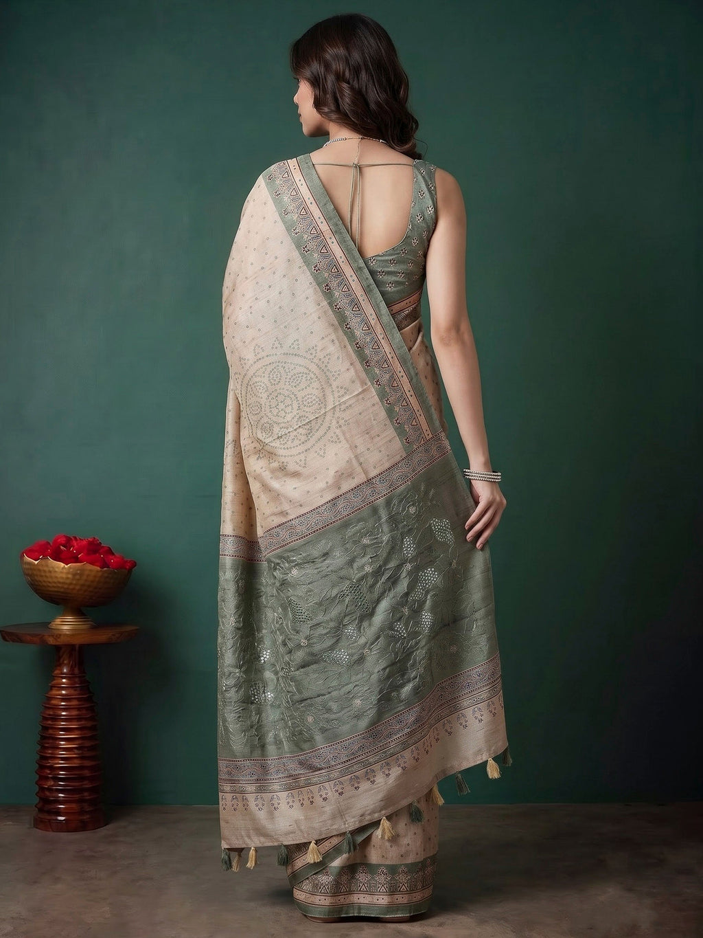 Green Art Silk Printed Sarees