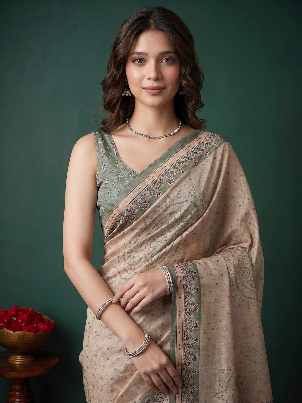 Green Art Silk Printed Sarees