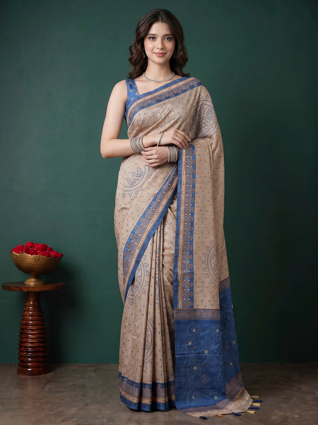 Navy Blue Art Silk Printed Sarees