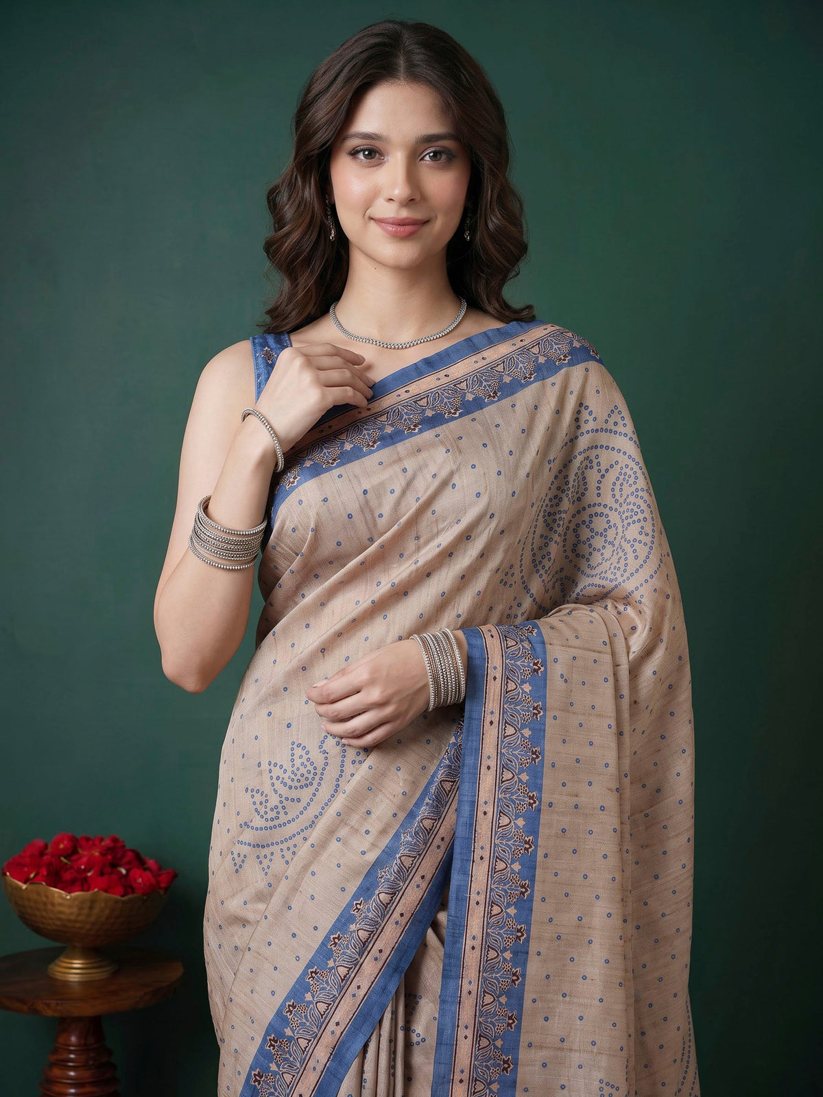 Navy Blue Art Silk Printed Sarees